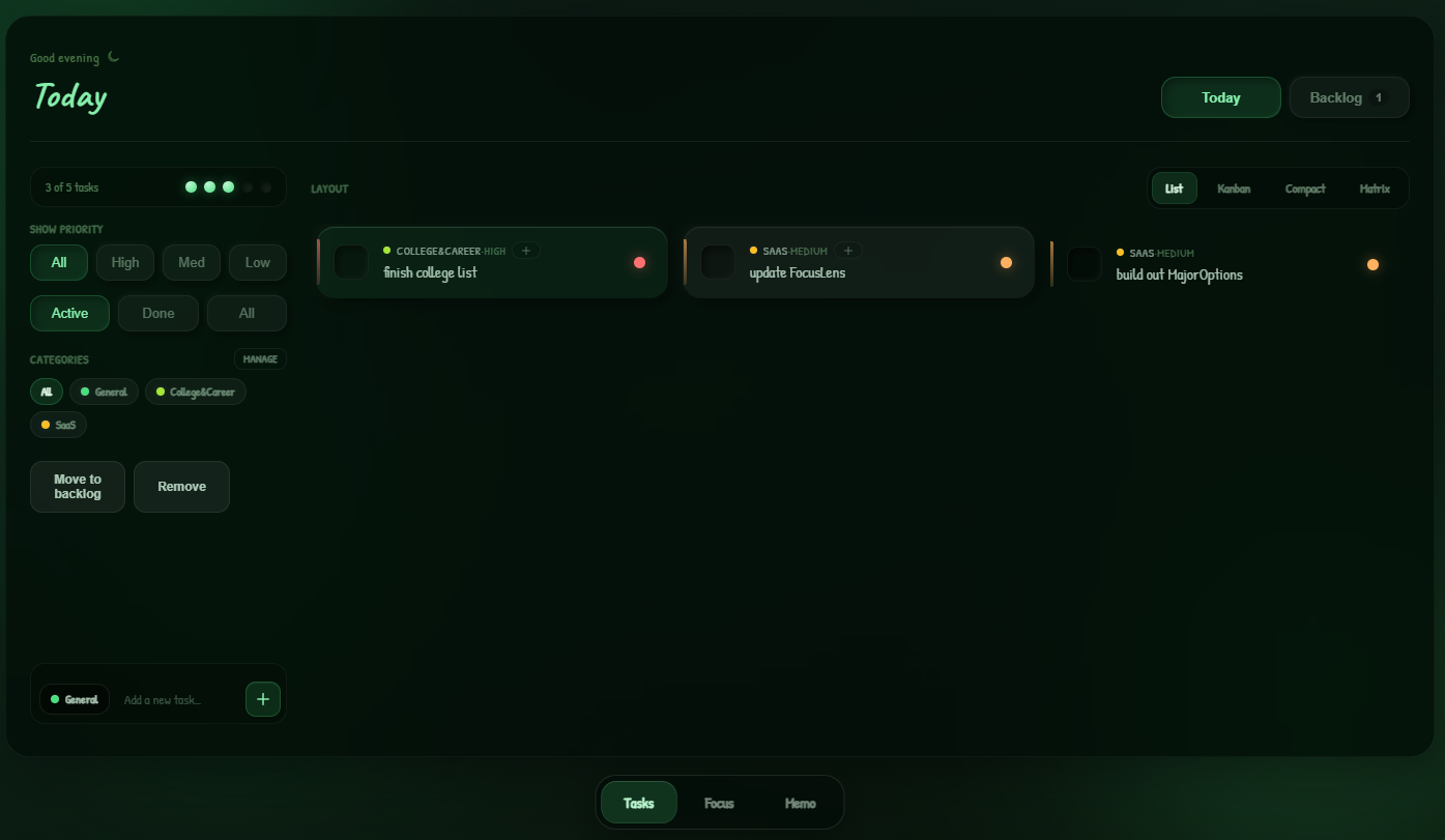 Grove Tasks tab with hover effect and card select effect